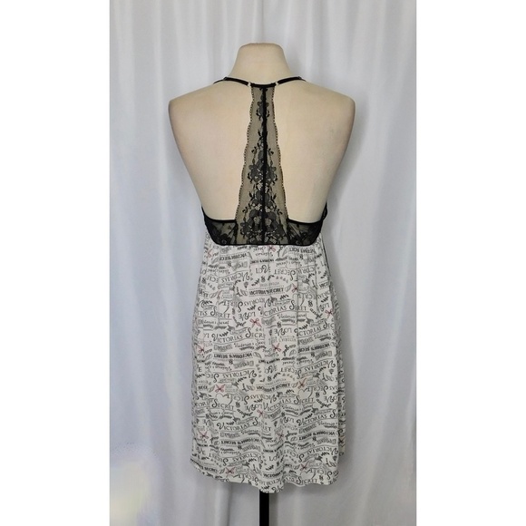 VICTORIA’S SECRET Black Floral Lace Script Print Chemise Gown Nightgown Large - Picture 7 of 12